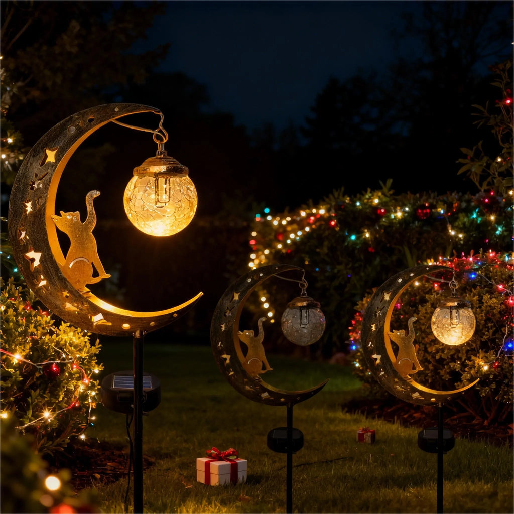 Solar-powered cat-shaped glass ball light