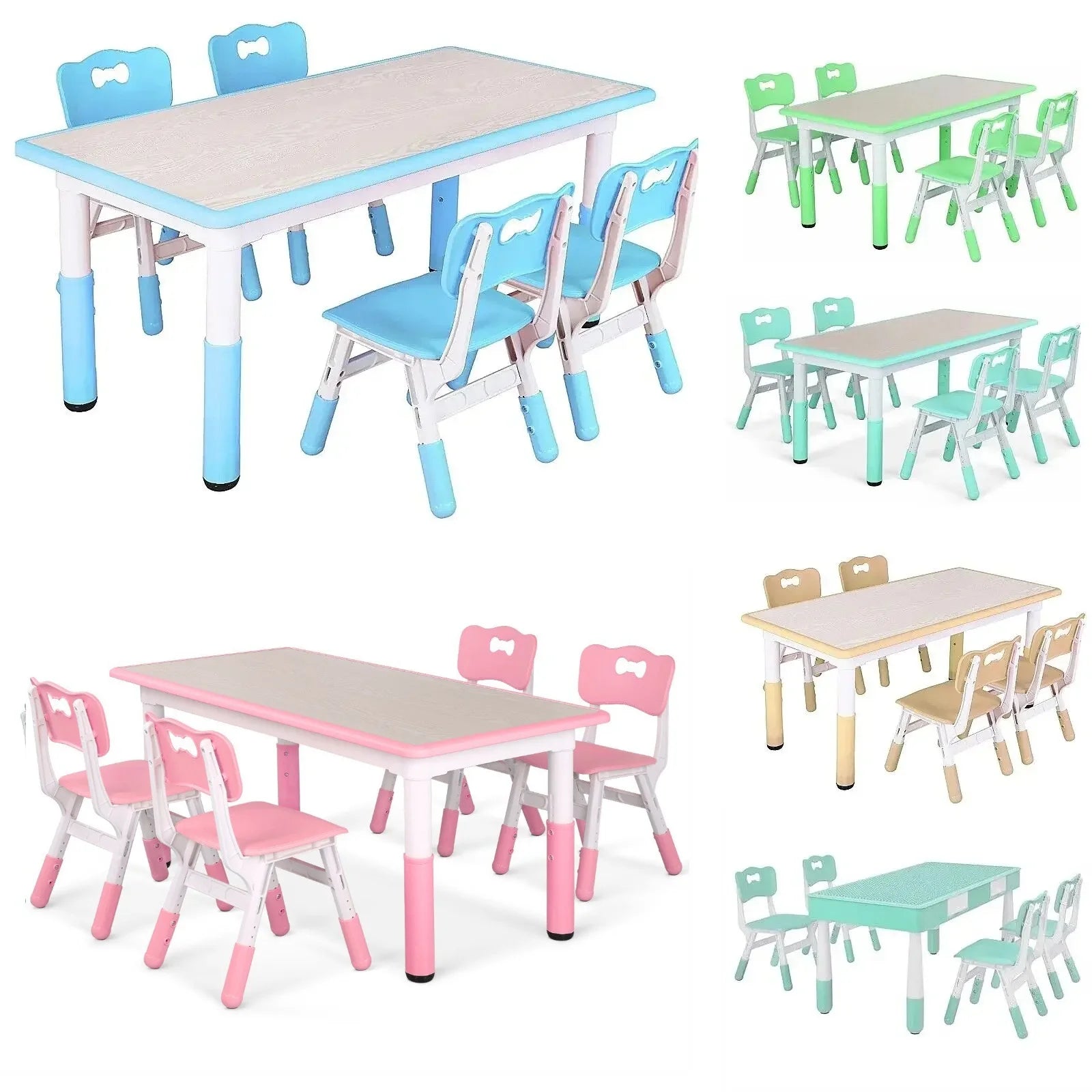 Kids Table and 4 Chairs Set, Height Adjustable Toddler Table and Chair Set