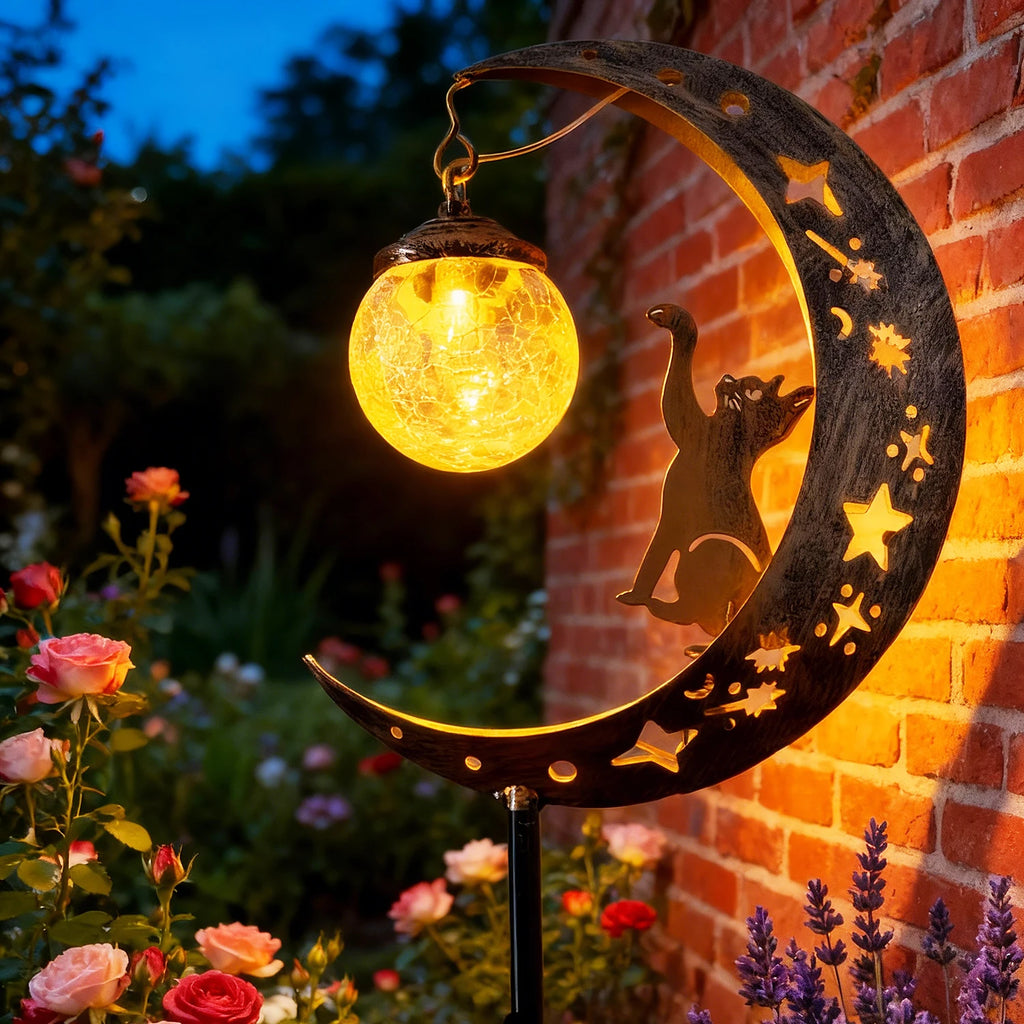 Solar-powered cat-shaped glass ball light