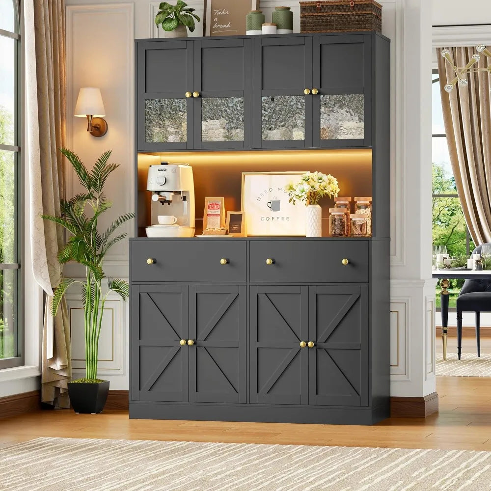 71 Inch Pantry with LED Light and Charging Station