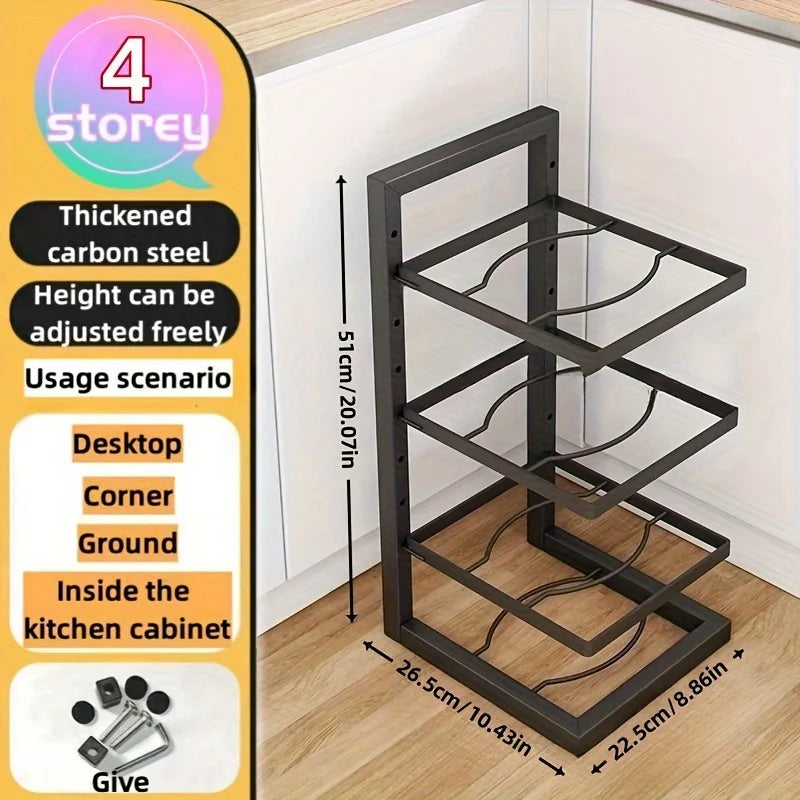 Adjustable Pot Rack Organizer, Stainless Steel Pot Storage Rack