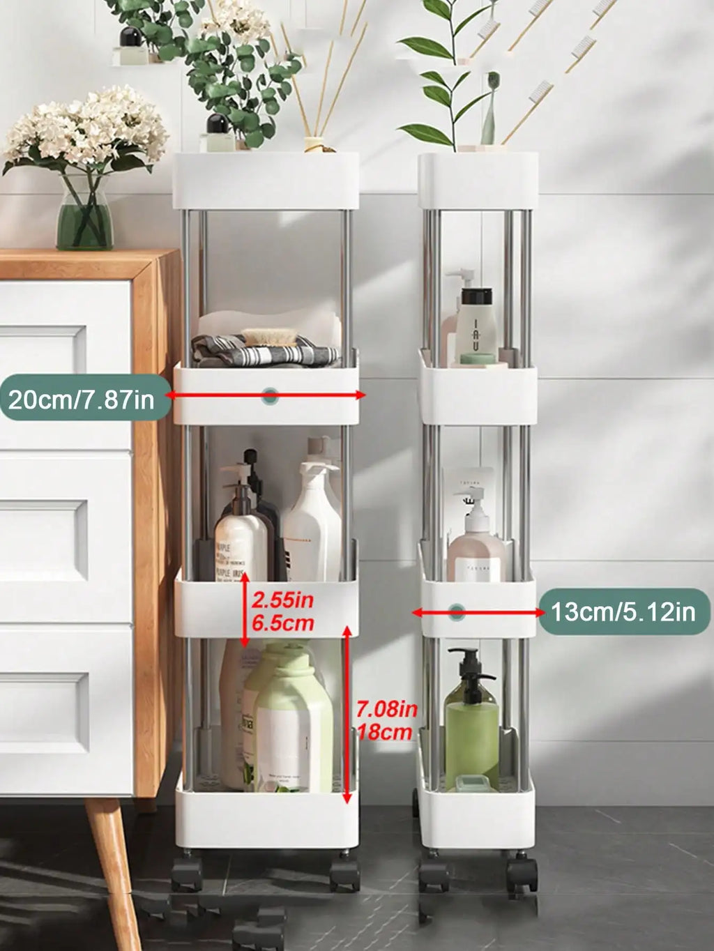 1pcs 3/4 Tier Rolling Utility Cart Storage Shelf
