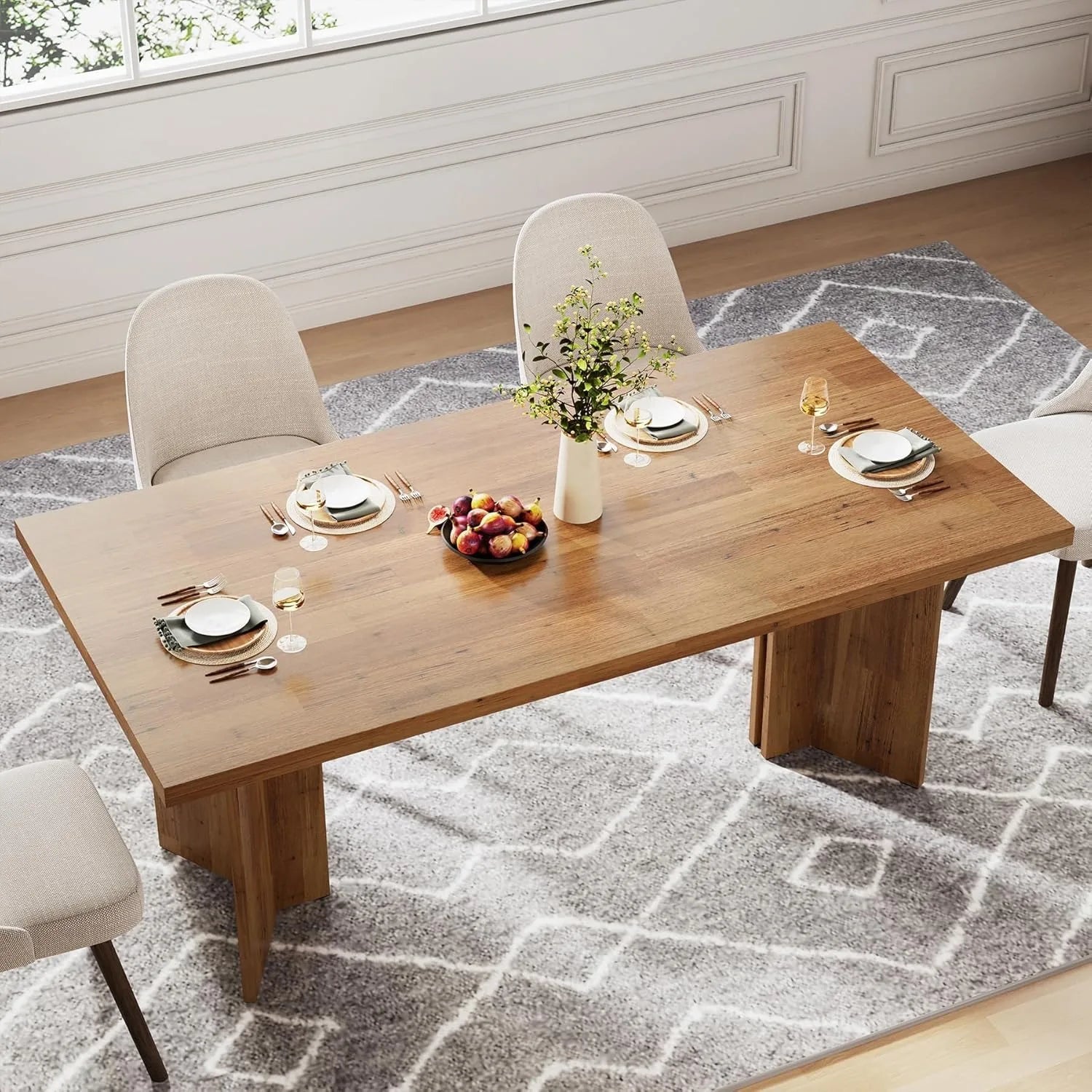 63-inch Dining Table for 4-6, Farmhouse Kitchen Table with Large Tabletop