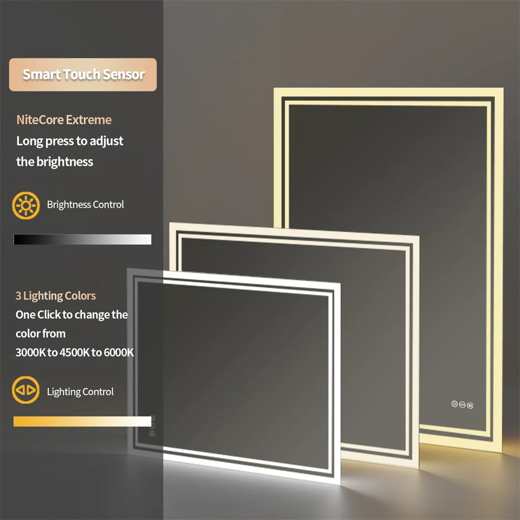 28x36 inch Illuminate Bathroom Mirror with Light Backlit Dimmable Defog Wall-mounted Bath Mirror