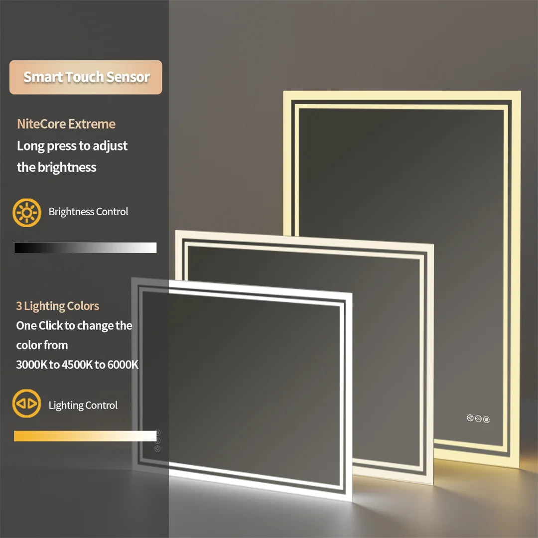 28x36 inch Illuminate Bathroom Mirror with Light Backlit Dimmable Defog Wall-mounted Bath Mirror