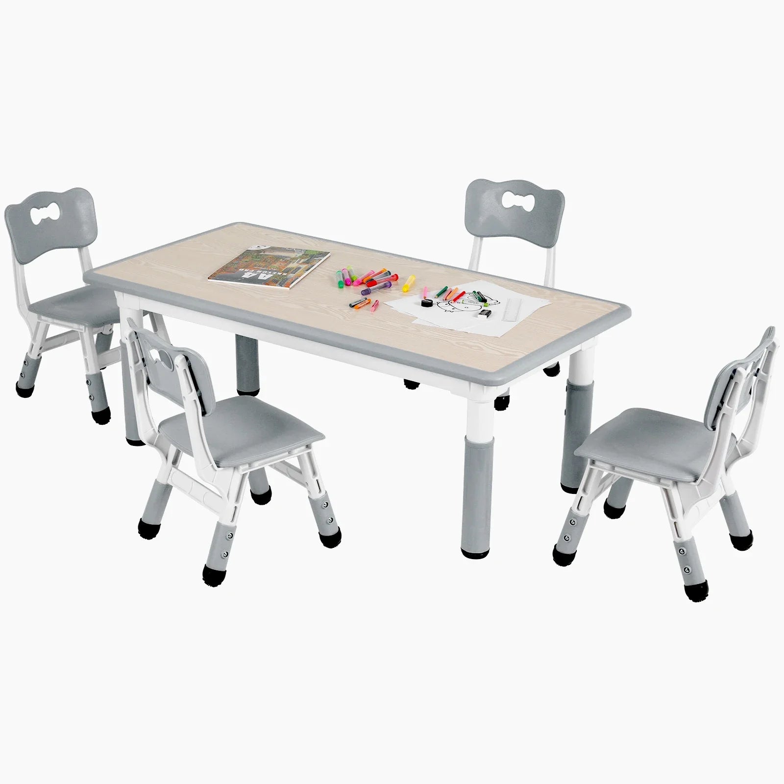 Kids Table and 4 Chairs Set, Height Adjustable Toddler Table and Chair Set