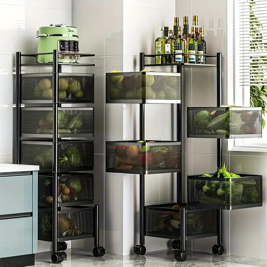 Kitchen Storage, Rotating 5-Tier Metal Fruit Vegetable Basket