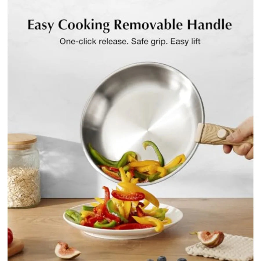 18 10 Stainless Steel Cookware Set 11PCS with Detachable Handles
