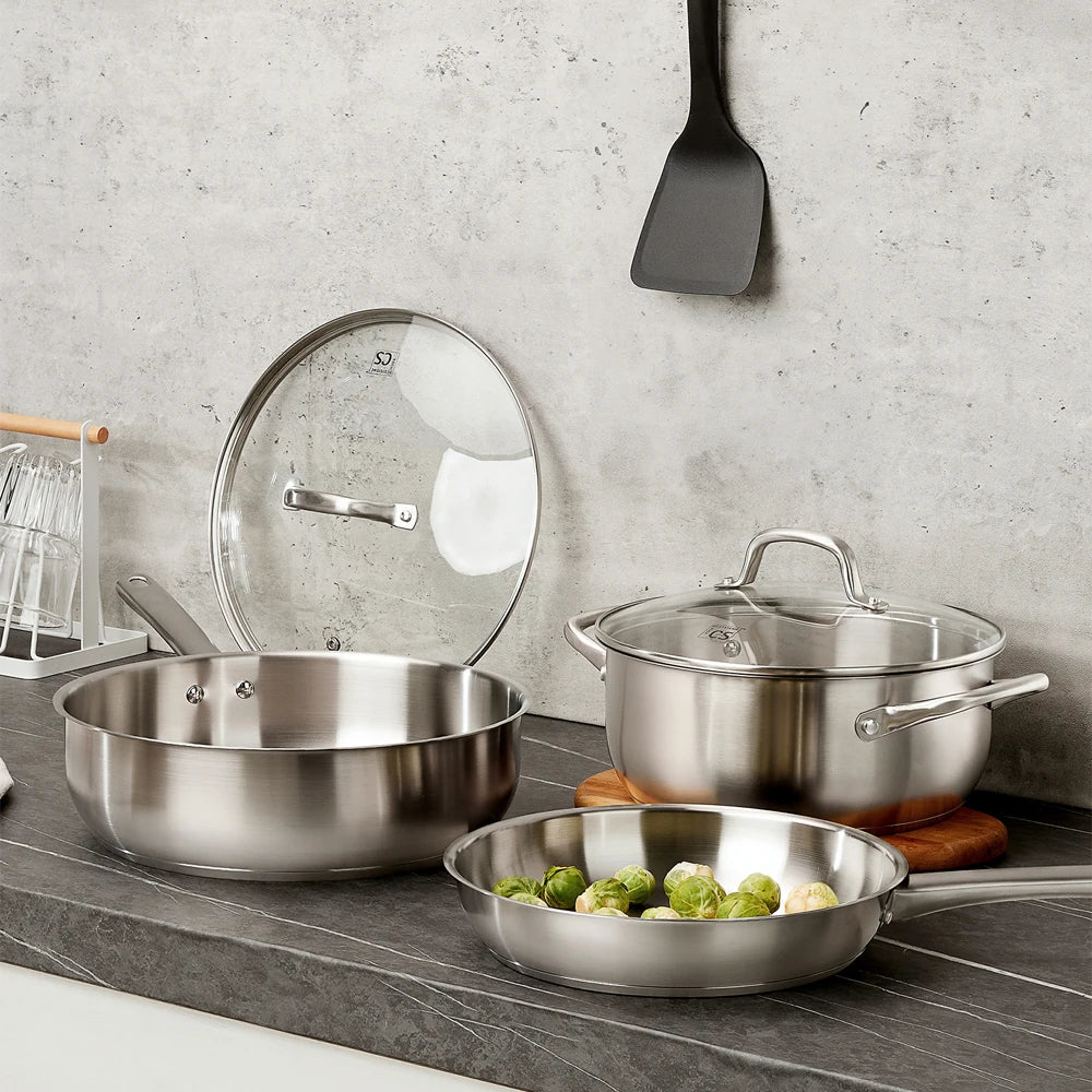 Stainless Steel Cookware Set 10pcs, Compatible With All Stoves