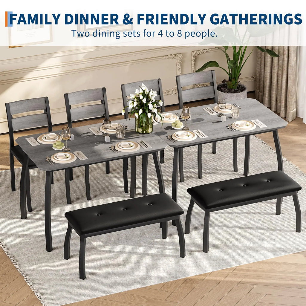 Dining Table Set for 4, Kitchen Table with Upholstered Bench and 2 Chairs, Set for Small Space