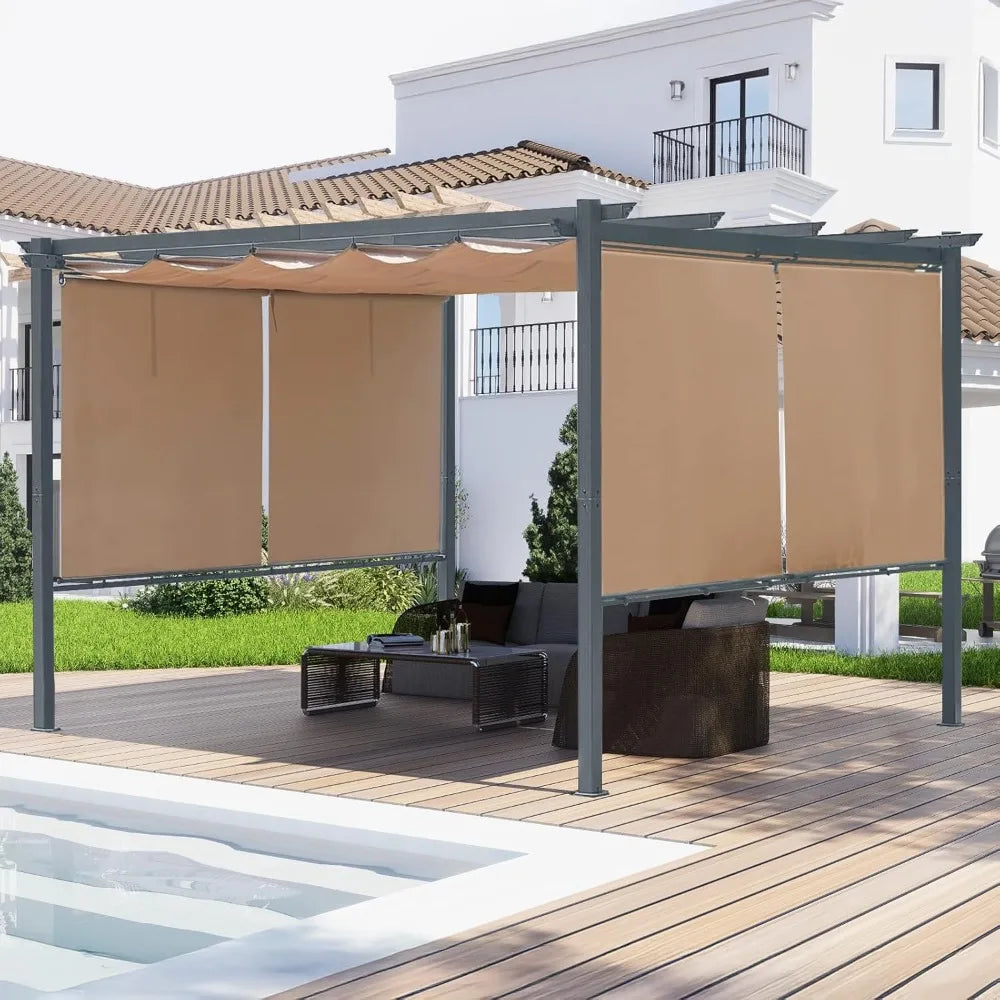 12 x 12 ft Outdoor Pergola with Retractable Shade Canopy