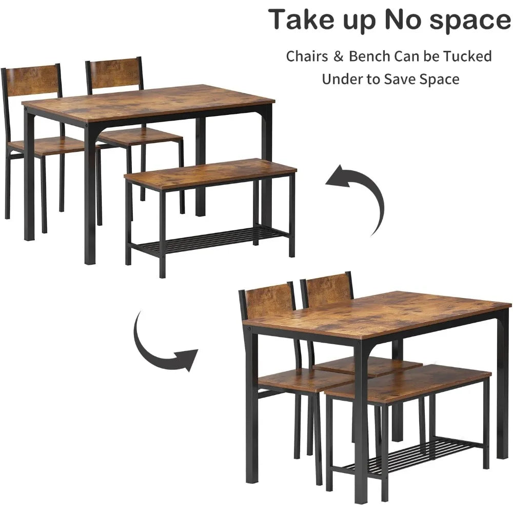 4-Piece Dining Table Set with Storage Bench, Space-Saving Nesting Furniture