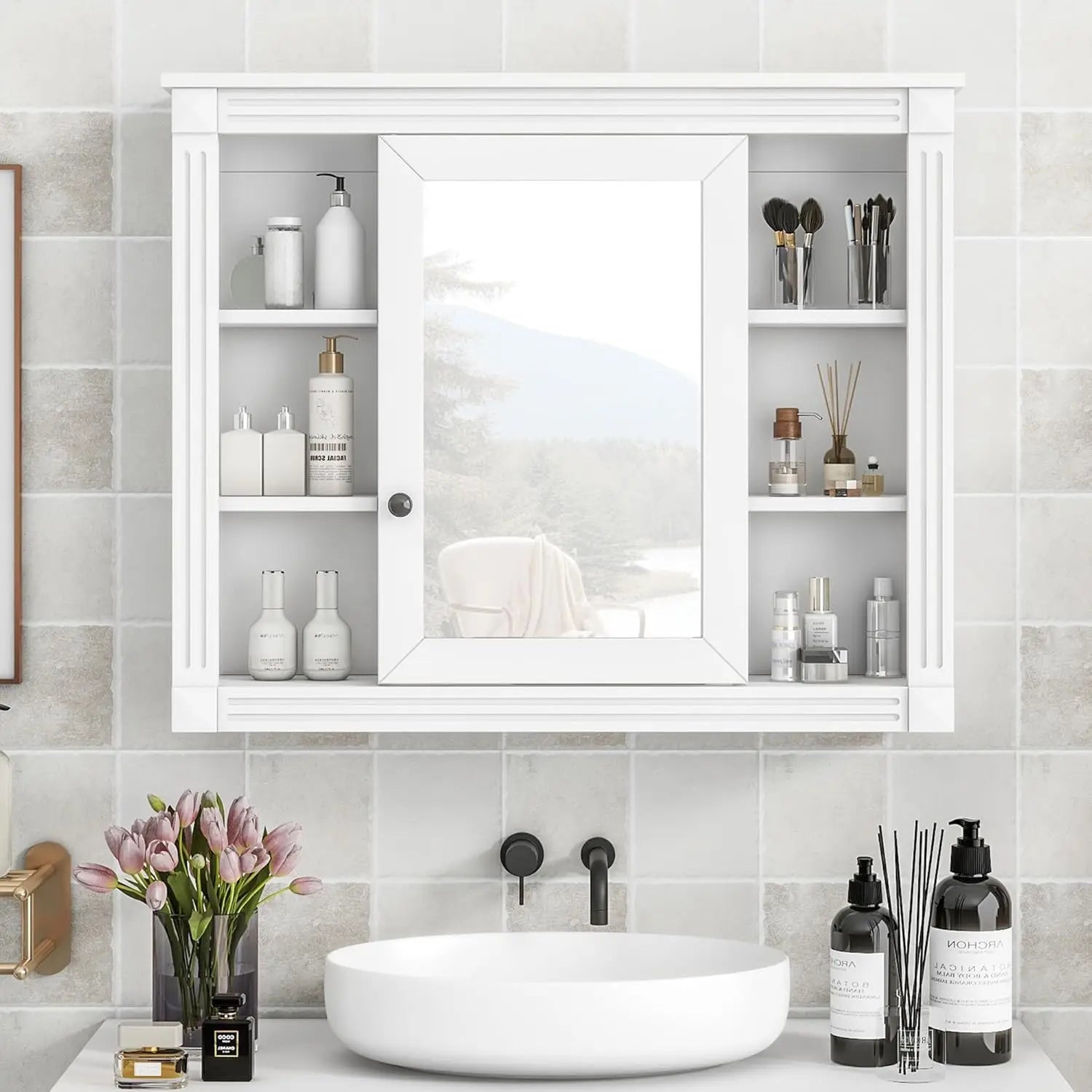 Medicine Cabinet with Mirror, Wall Mount Bathroom Cabinet 35" x 28"