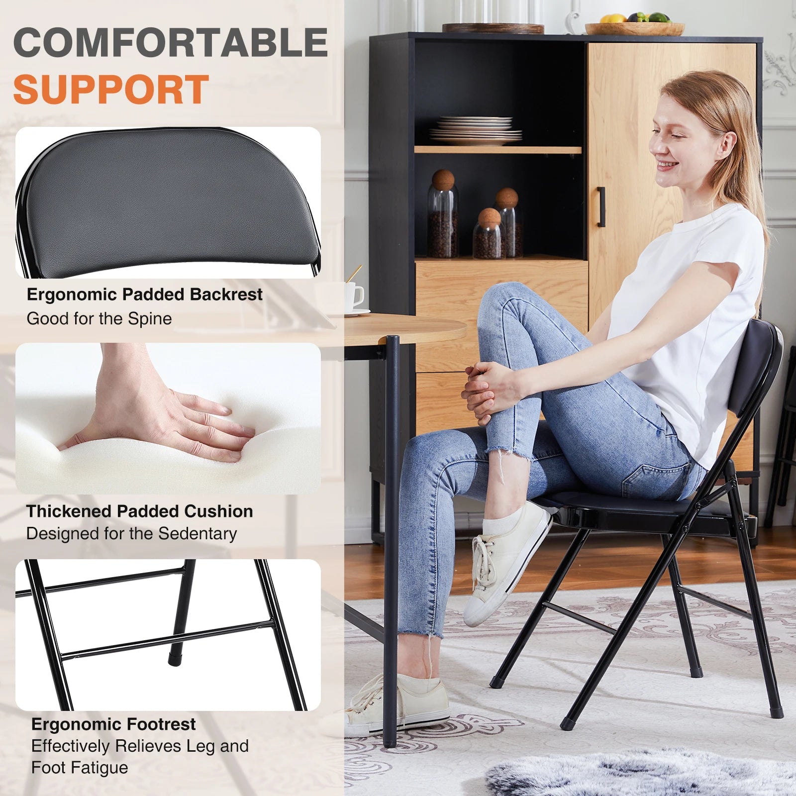 Leather Padded Folding Chair 4 Pack Sturdy Metal