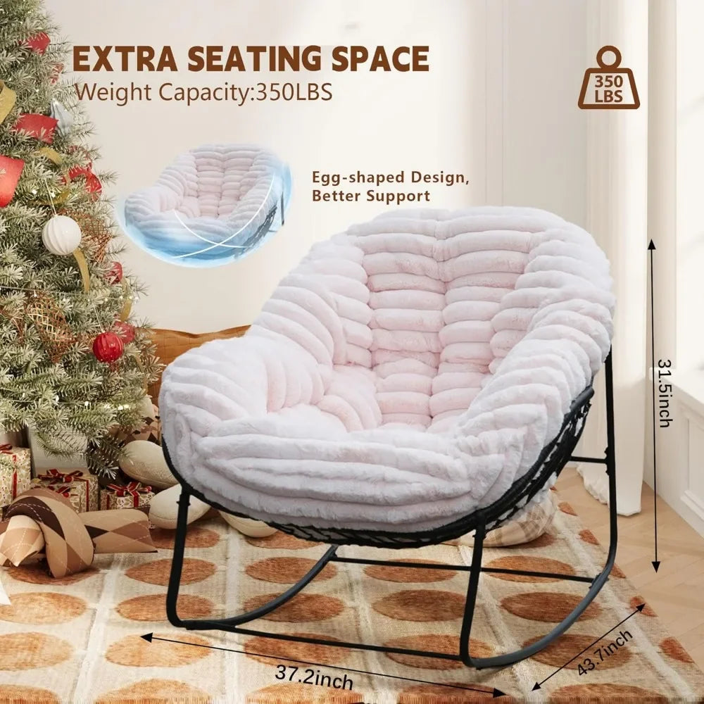 Top Fashion-Outdoor Rocking Chair, Patio Wicker Egg Chair, Indoor Comfy Oversized Papasan Chair