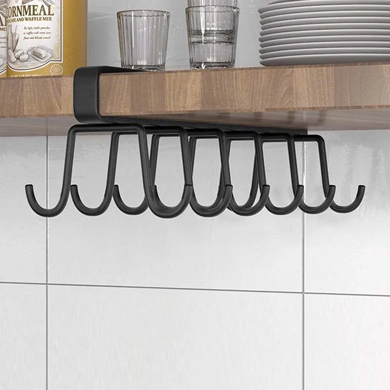 Cabinet Storage Rack Multifunctional Wardrobe Organizing Rack 6/12 Hooks Kitchen Cup Holder No Punching Storage Rack Organizer
