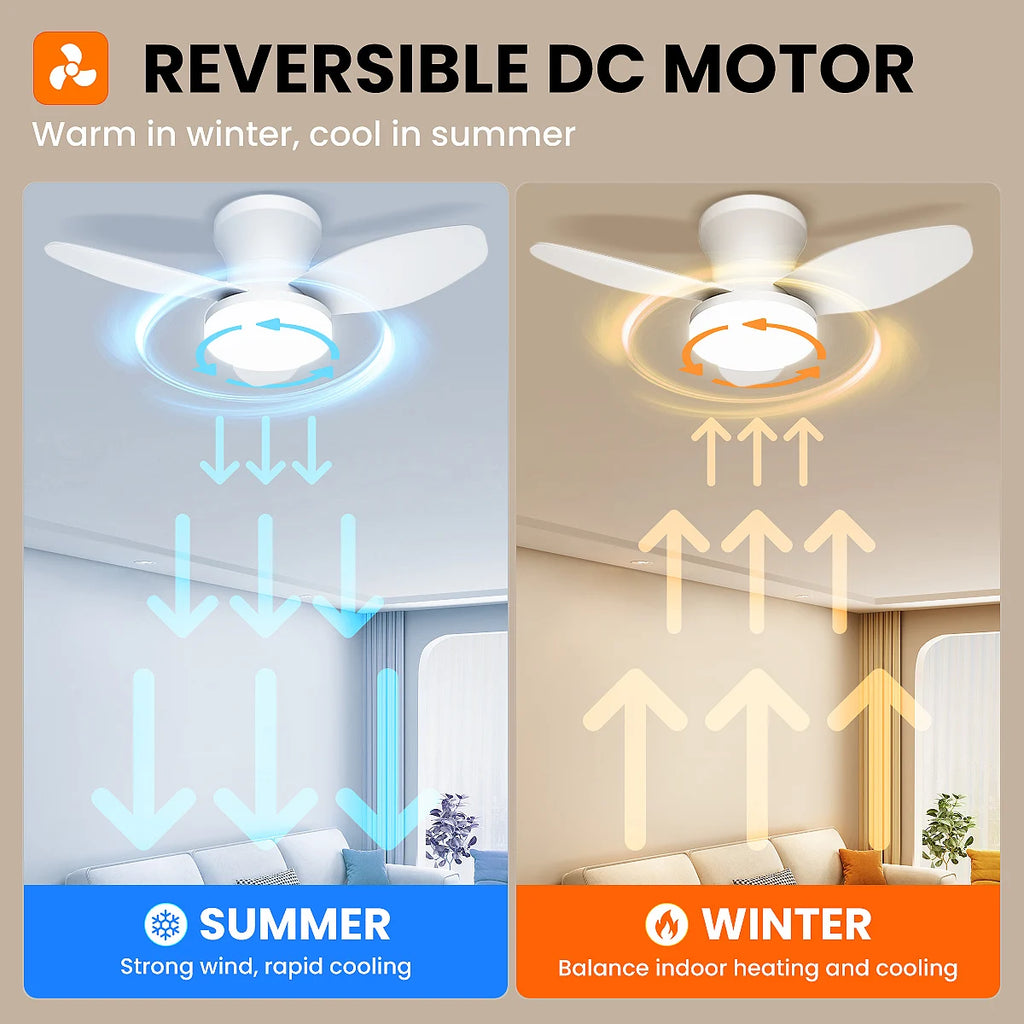 Three Leaf Ceiling Fan with Light & Remote Control, 6 Speed, Reversible Noiseless, Dimmable LED