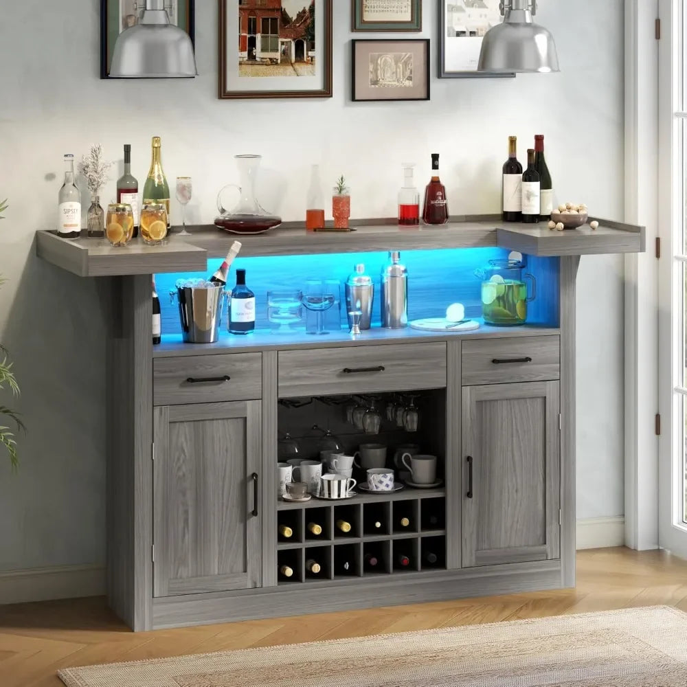 Long Lasting bar table cabinet with led & 3 drawers