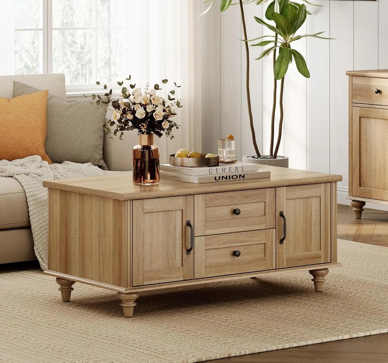 Farmhouse Coffee Table with Storage Cabinet
