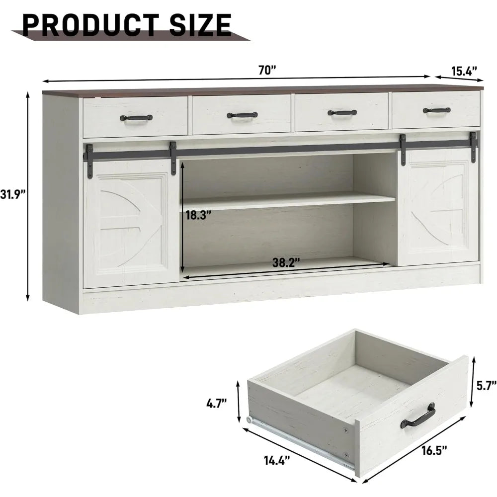Farmhouse Style Buffet Cabinet with Sliding Doors, 4 Drawers, and Coffee Bar Feature