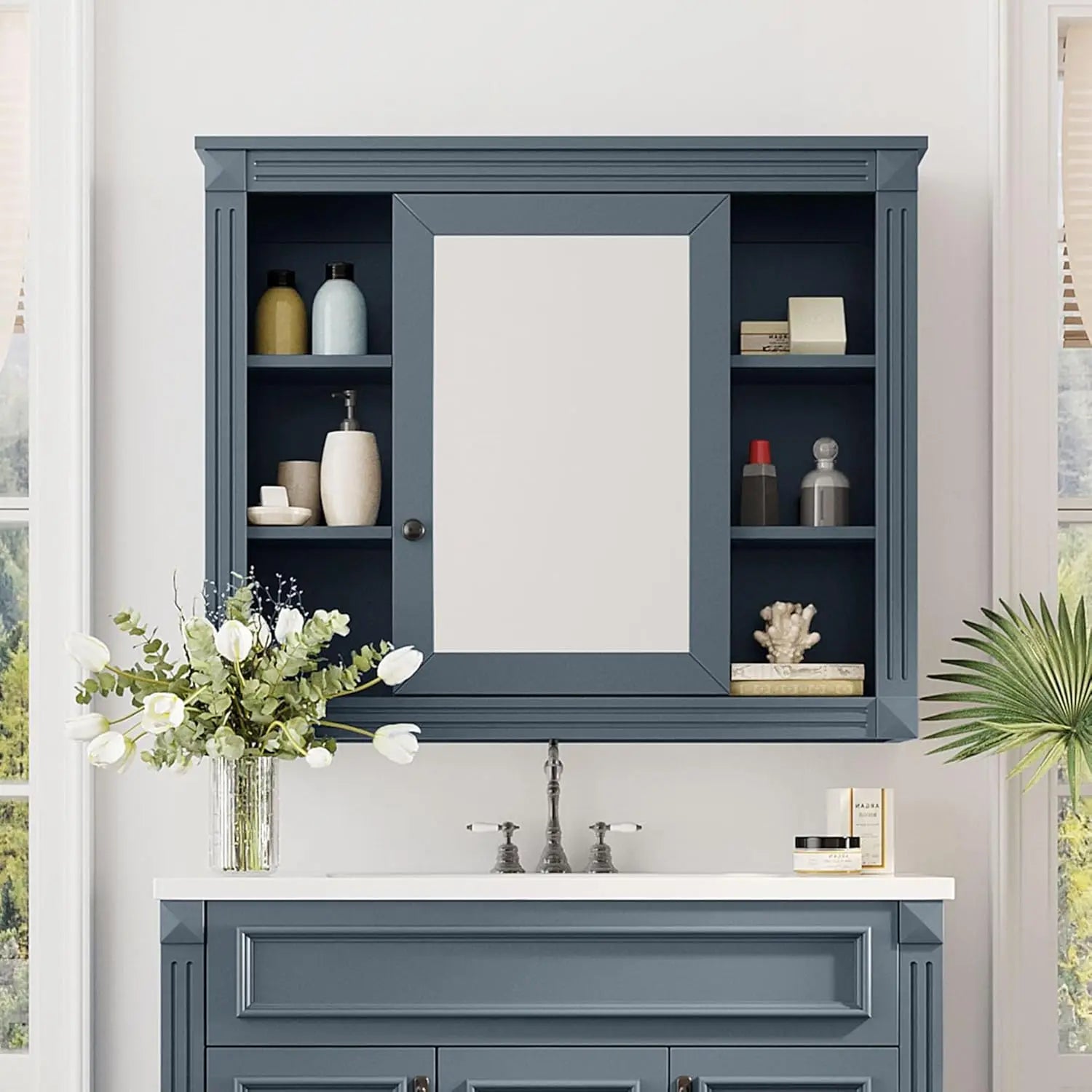 Medicine Cabinet with Mirror, Wall Mount Bathroom Cabinet 35" x 28"