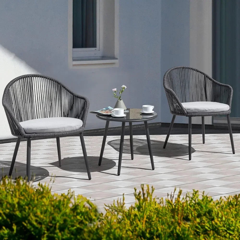 3 Piece Outdoor Bistro Set, All Weather Patio Furniture Chairs and Table with Cushions