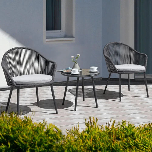 3 Piece Outdoor Bistro Set, All Weather Patio Furniture Chairs and Table with Cushions