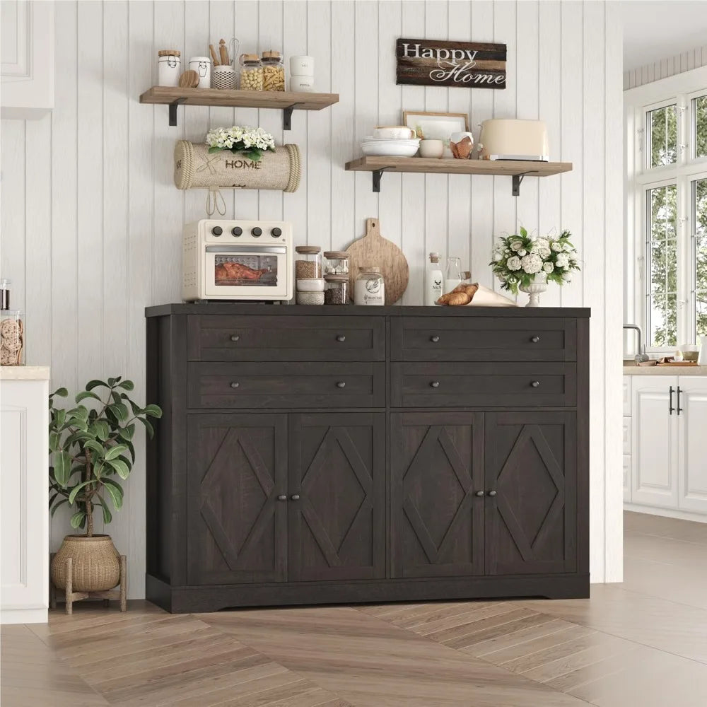 Coffee Bar with 4 Large Drawers, Buffet Cabinet with Storage