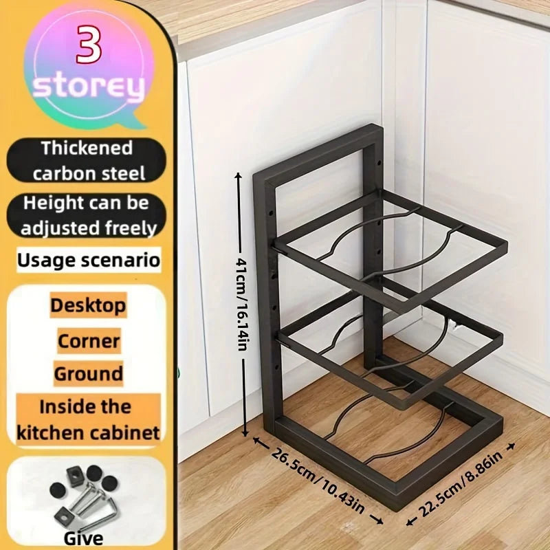 Adjustable Pot Rack Organizer, Stainless Steel Pot Storage Rack