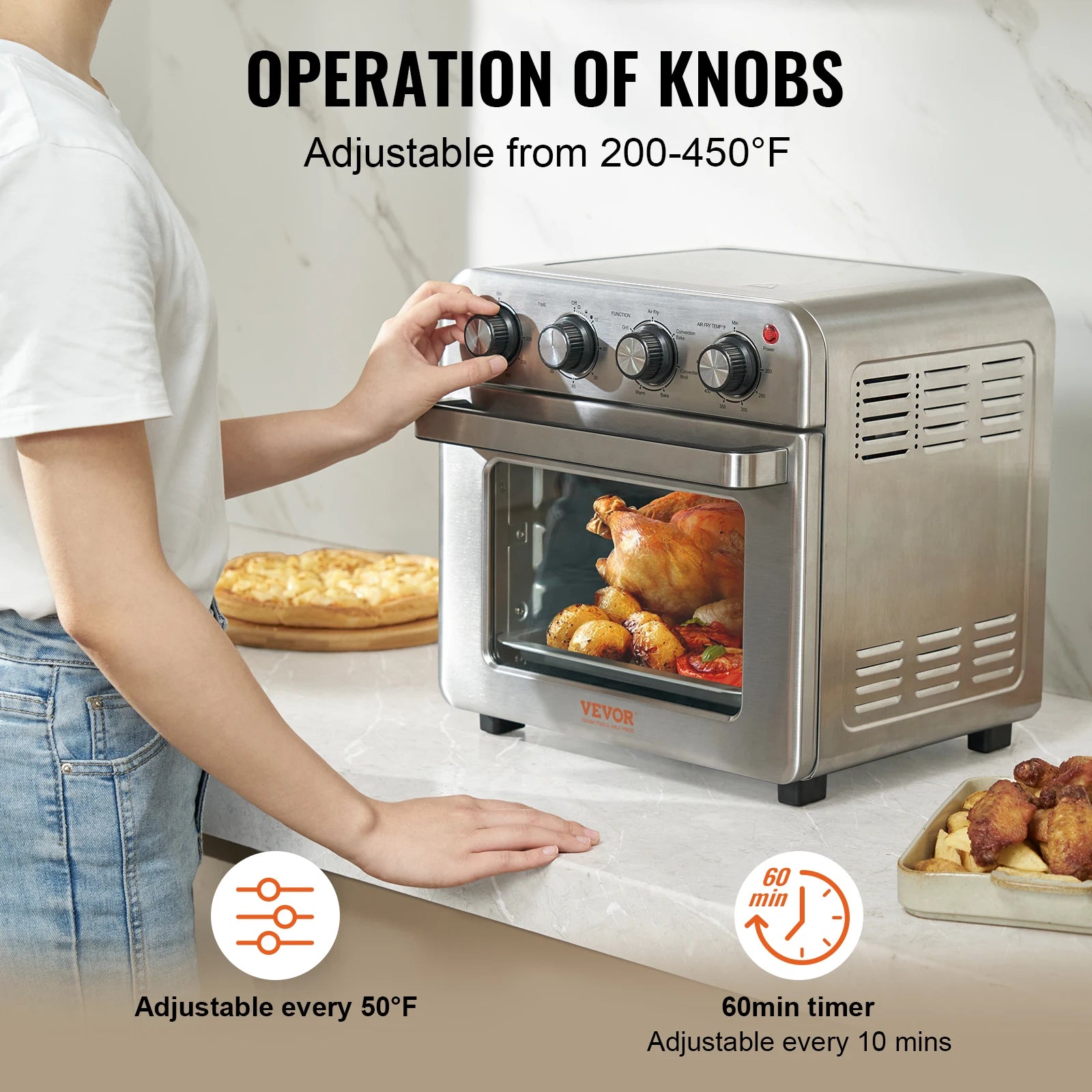 18L 1700W Air Fryer Toaster Oven Stainless Steel Toaster Ovens Countertop Combo with Grill