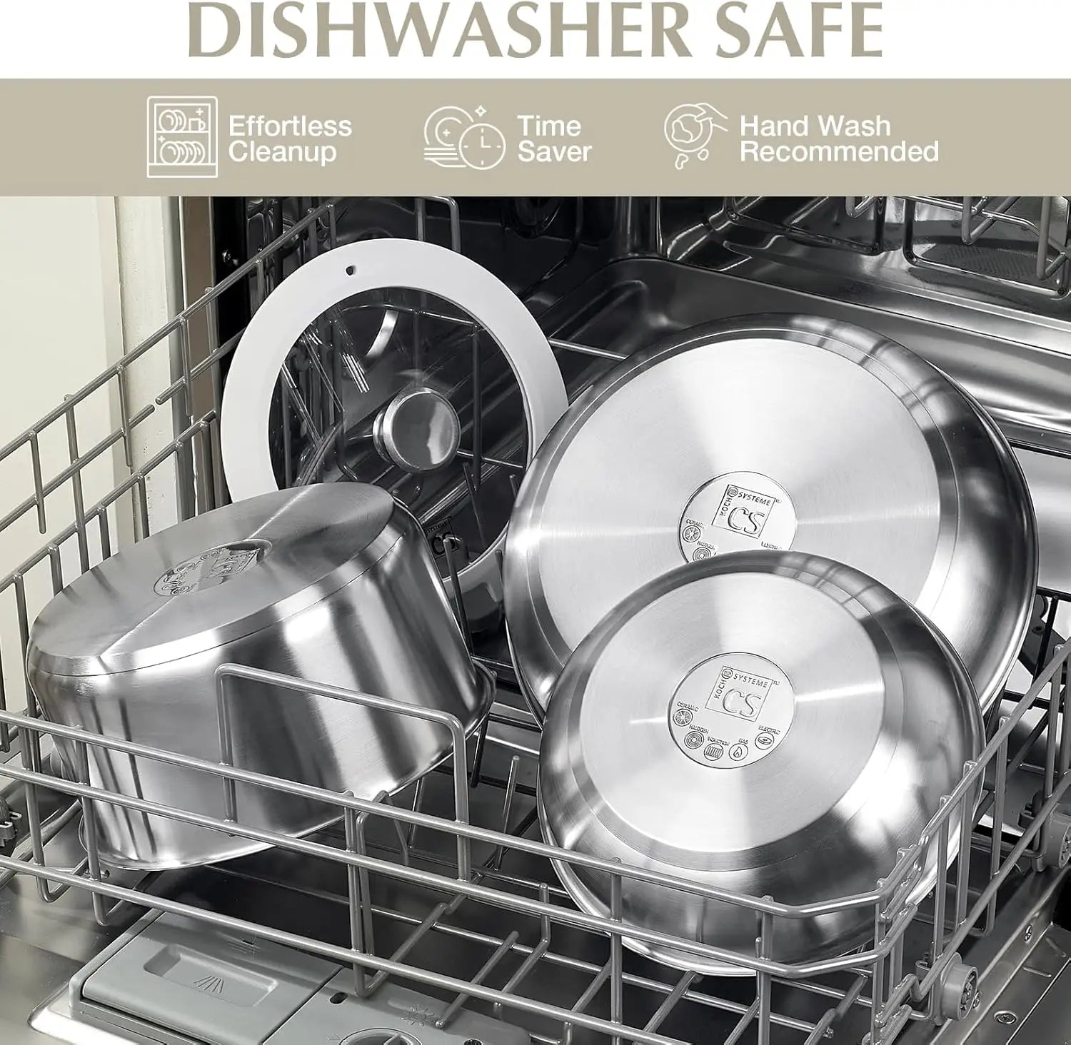 Stainless Steel Pots and Pans Set, 7 Piece Stainless Steel Cookware Set with Detachable Handle