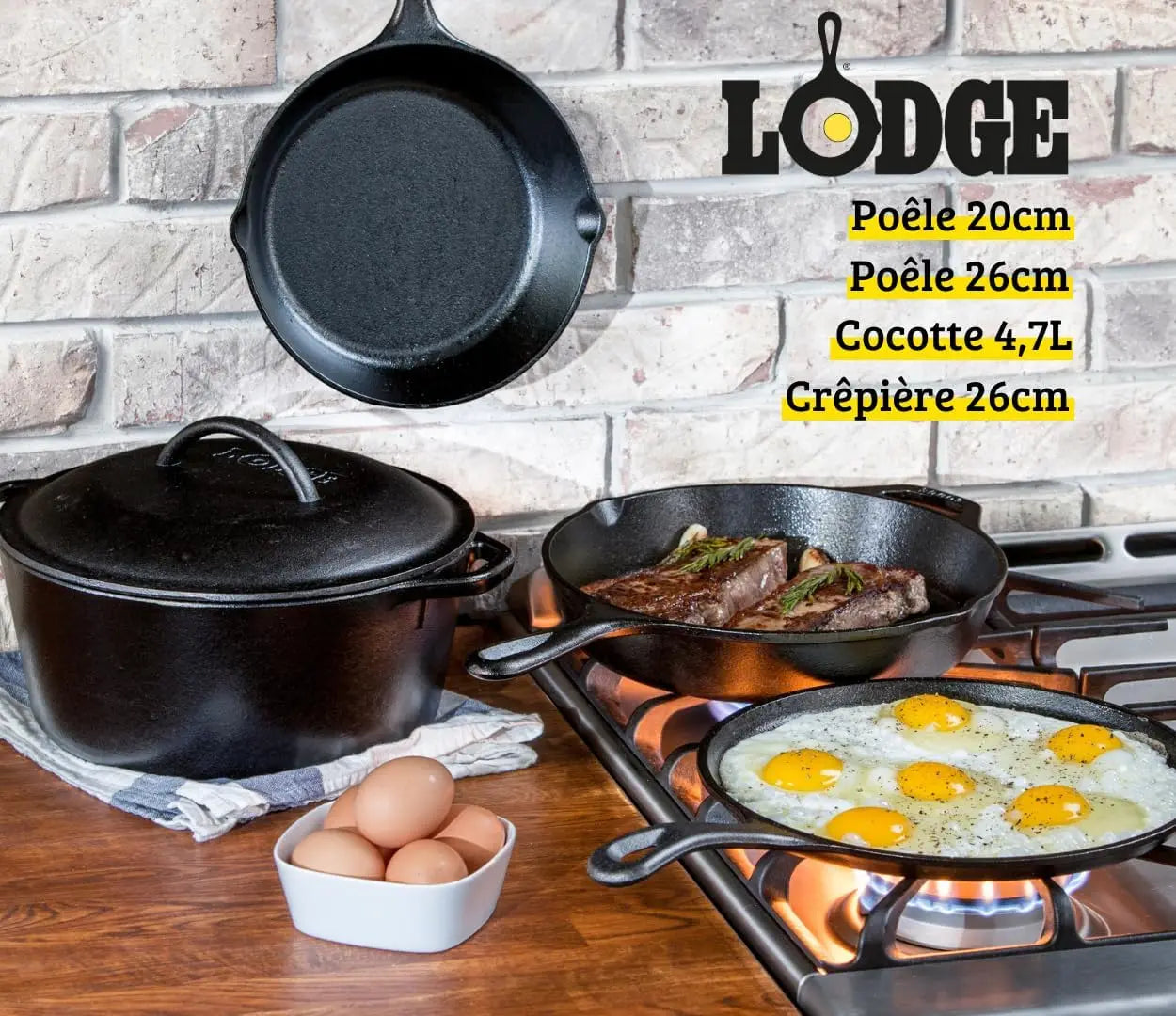 5-Piece Cast Iron Cookware Set, Pre-Seasoned for Even Heating & Versatile Cooking