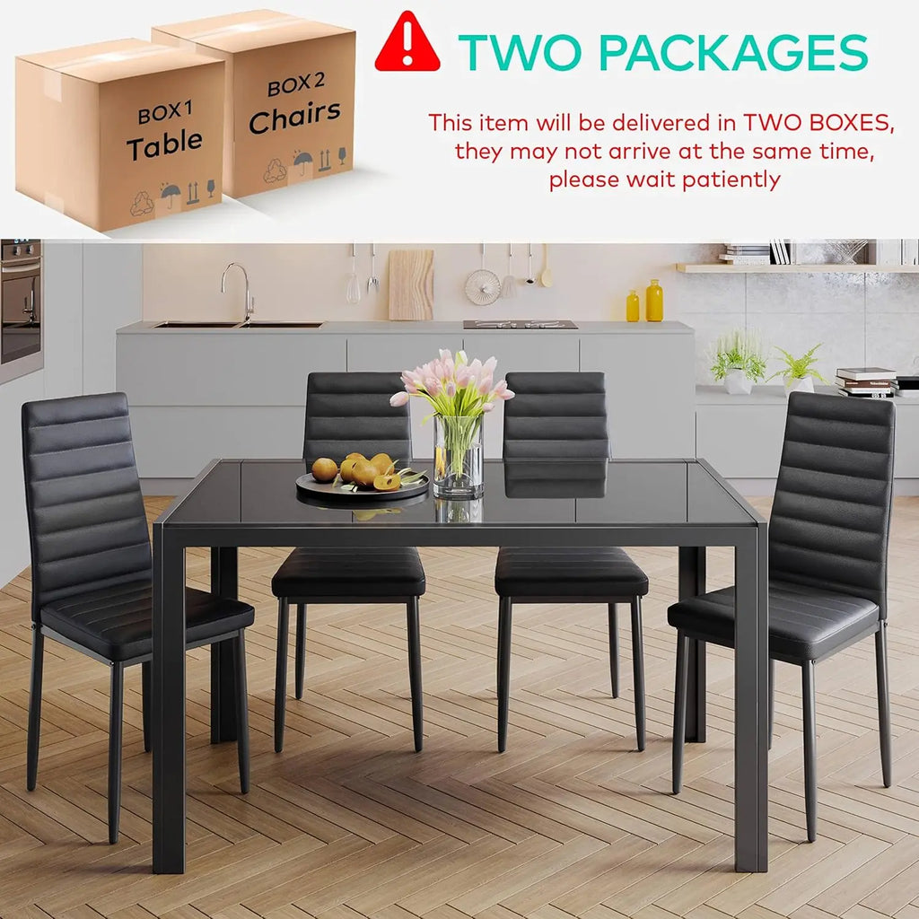 5 Piece Glass Dining Table Set, Kitchen and Chairs for 4