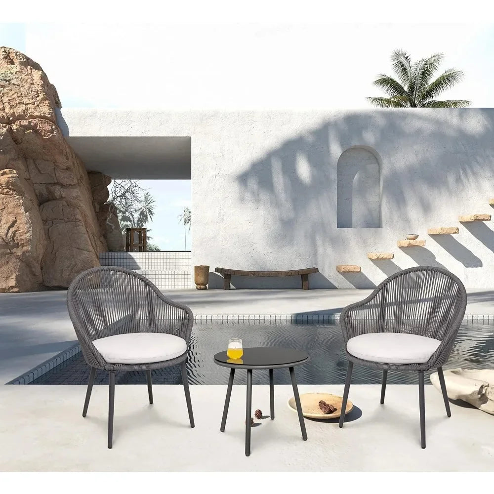 3 Piece Outdoor Bistro Set, All Weather Patio Furniture Chairs and Table with Cushions