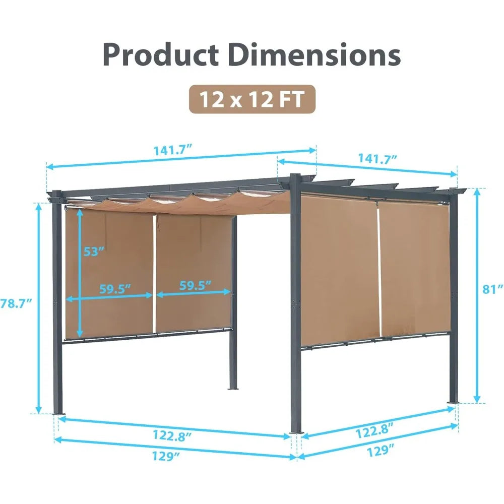 12 x 12 ft Outdoor Pergola with Retractable Shade Canopy