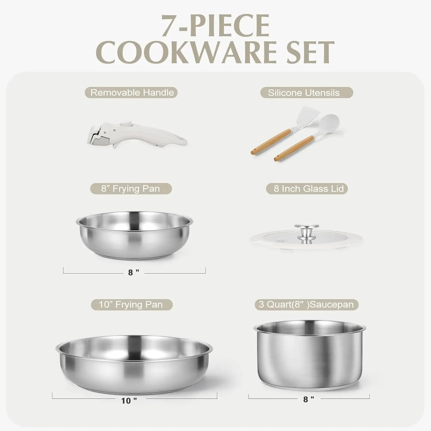 KOCH SYSTEME CS Stainless Steel Pots and Pans Set, 7 Piece with Detachable Handle
