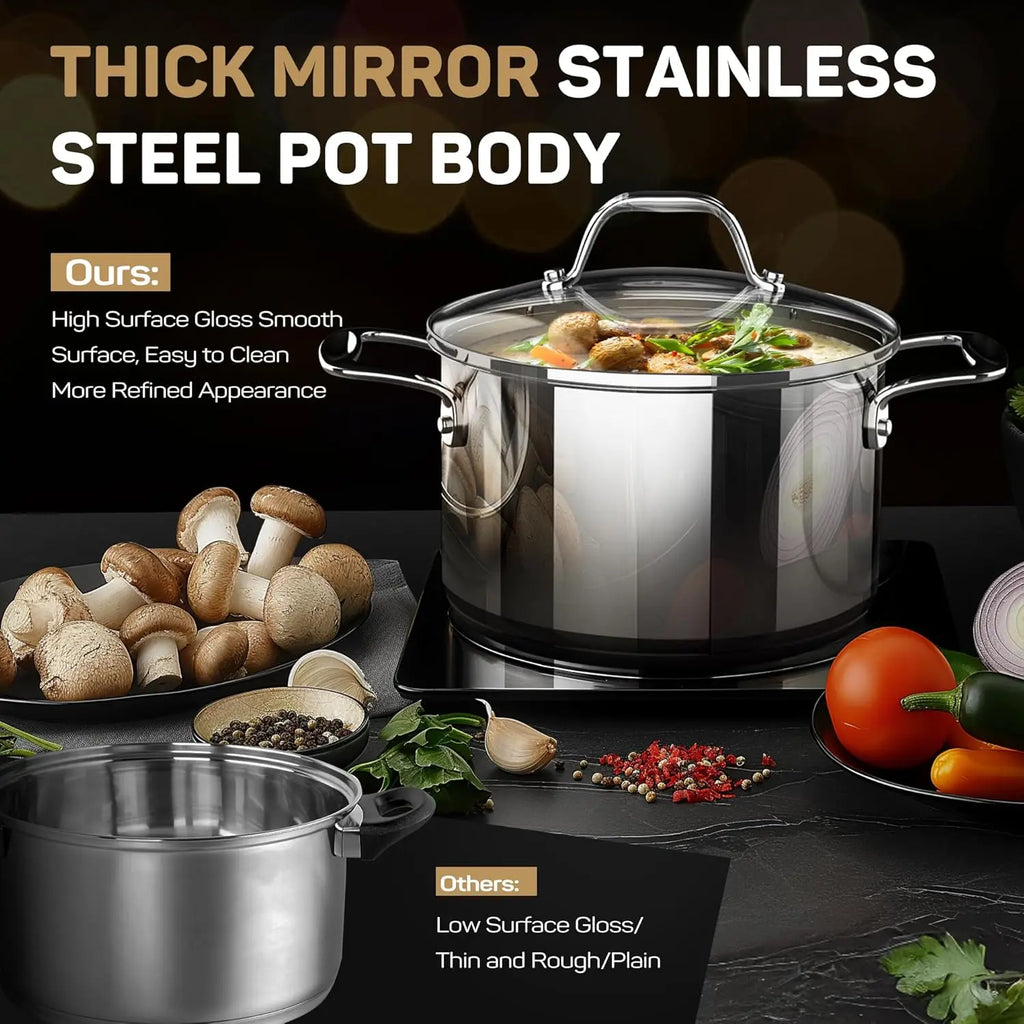 Tri-Ply Stainless Steel Pots and Pans Set 11-PC, Induction Cookware Set with Steamer Insert