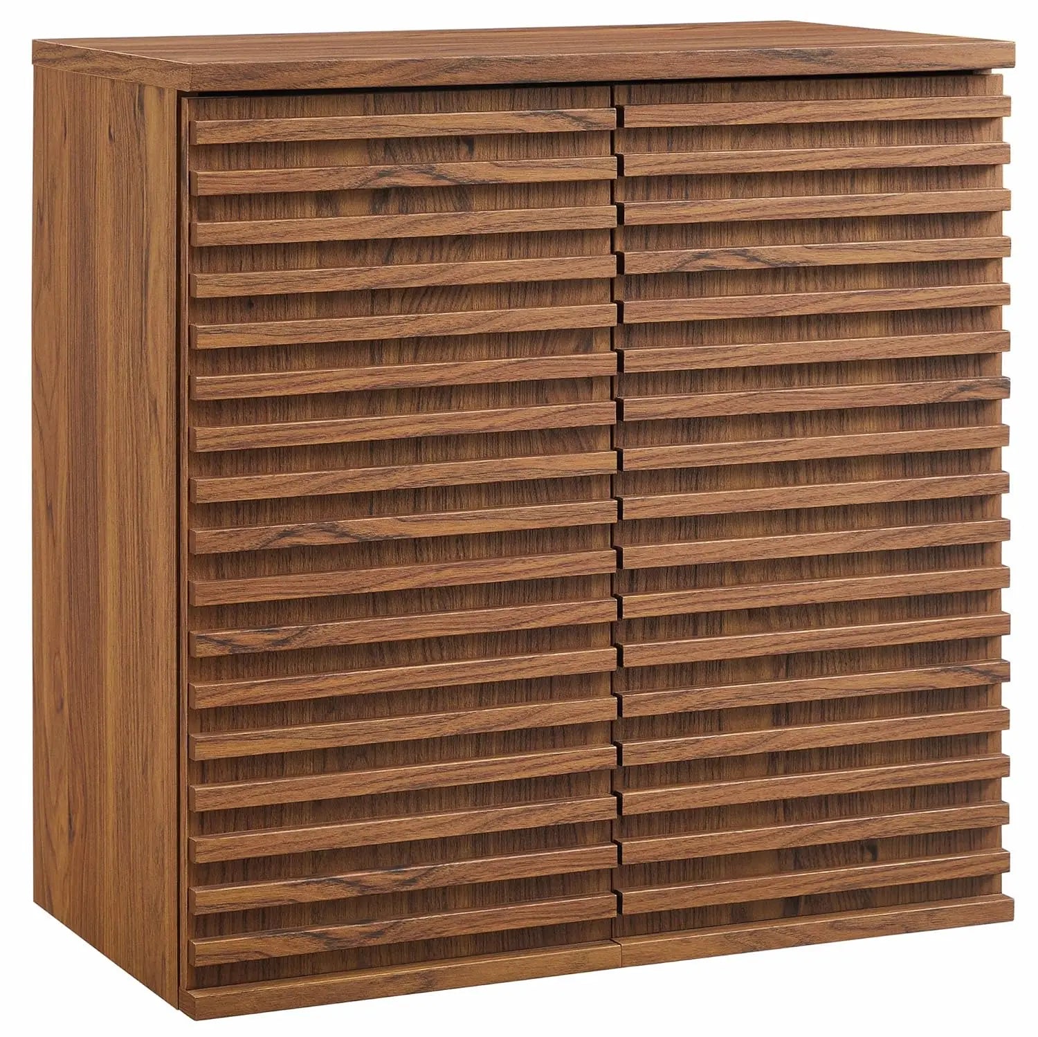 Wall Mounted Bathroom Cabinet in Walnut Compact Wall Storage with Slatted Doors and Adjustable