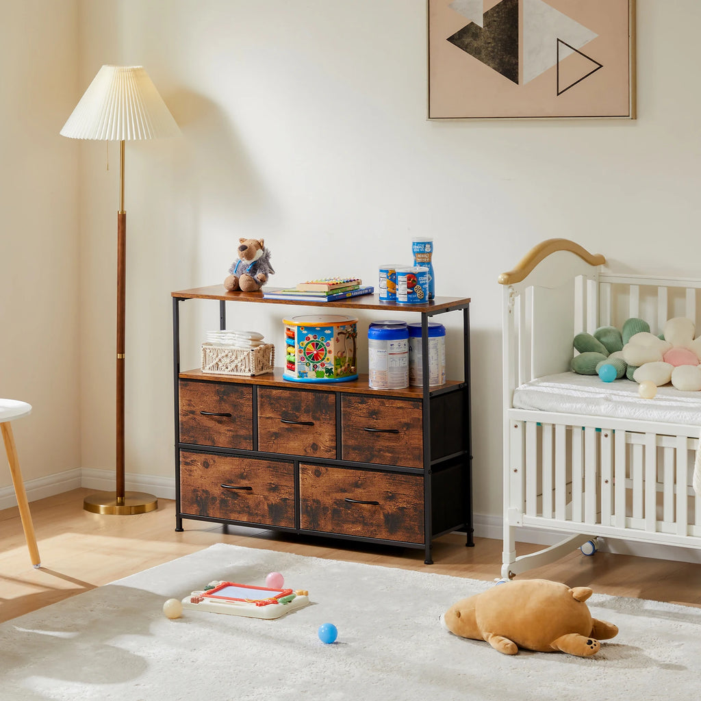 Dresser With 5 Fabric Drawers Storage