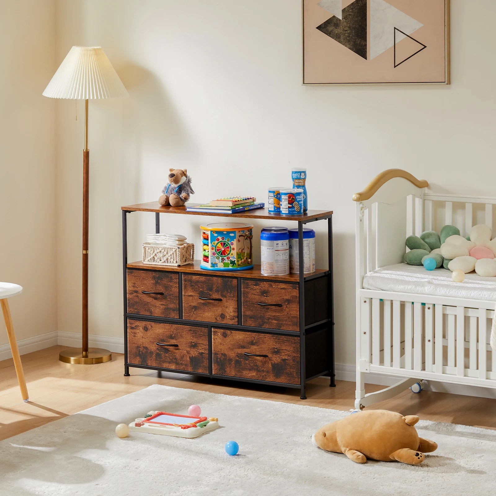 Dresser With 5 Fabric Drawers Storage