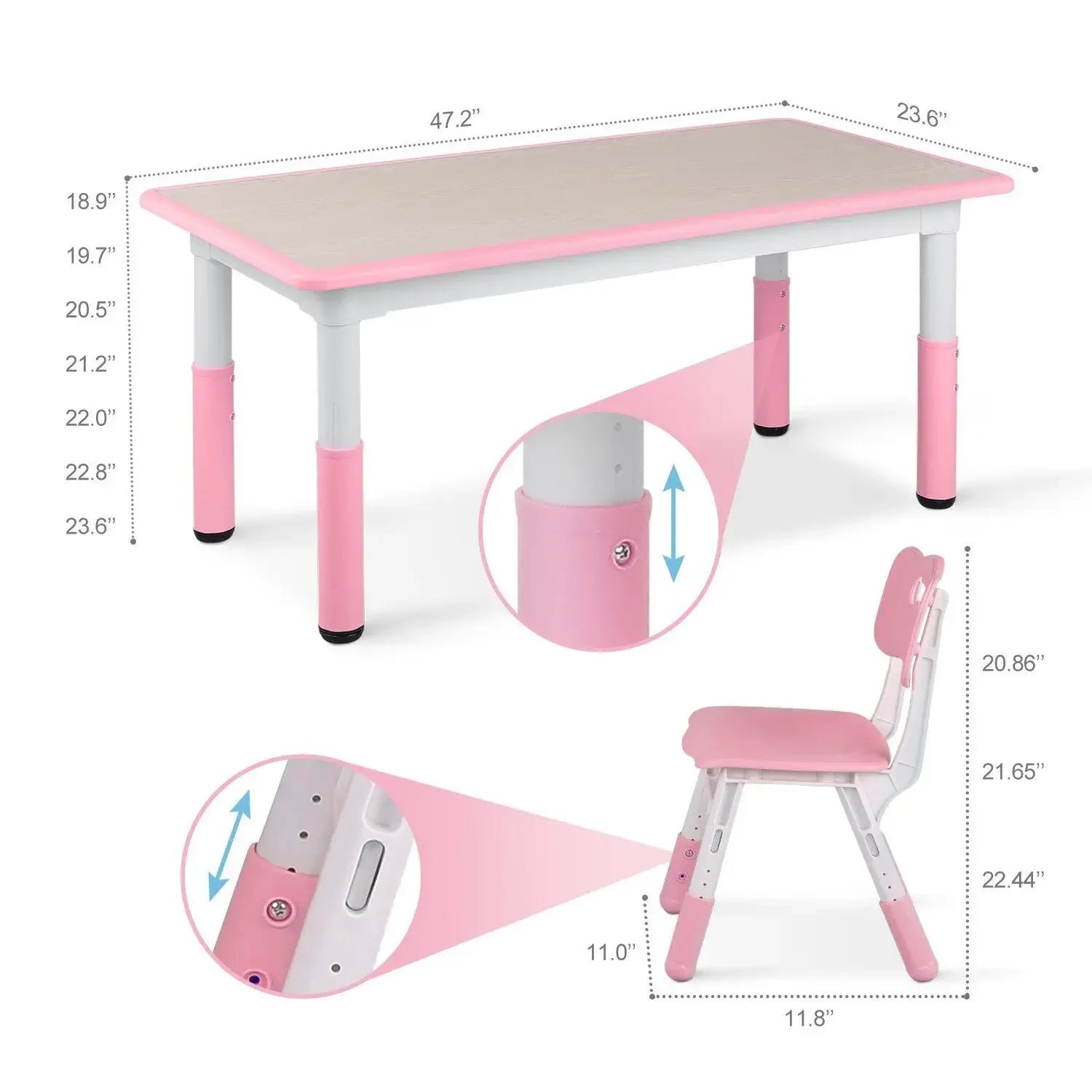 Kids Table and 4 Chairs Set, Height Adjustable Toddler Table and Chair Set