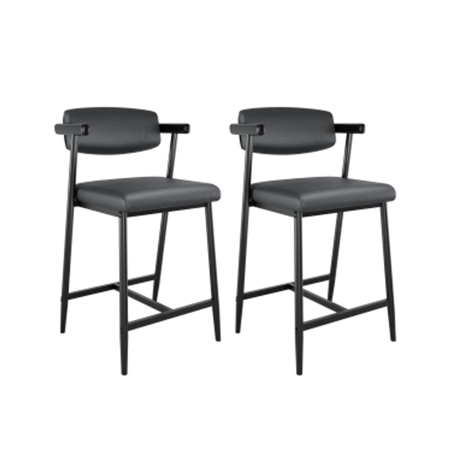 2Pcs Counter Height Bar Stools Comfortable Fully Upholstered Faux Leather Seat m