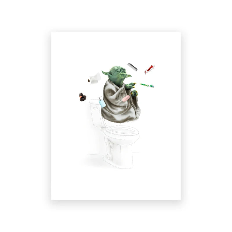 Space Wars Bathroom Print Luke Skywalker Yoda Poster Pooping Mandalorian Storm Trooper Chewbacca Canvas Painting Toilet Decor