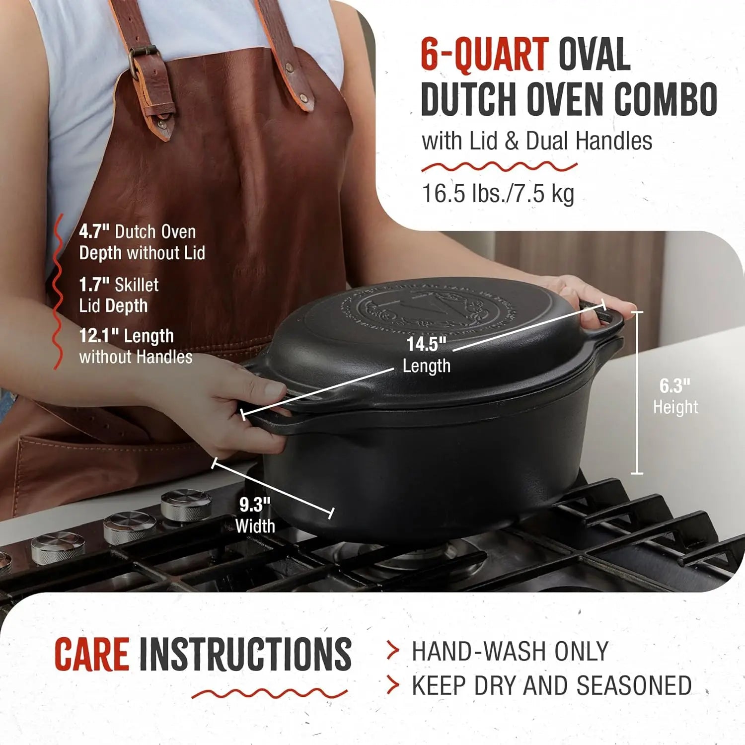 6-Quart Oval Cast Iron Dutch Oven and Skillet Set