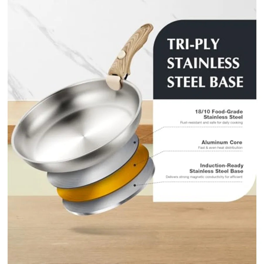 18 10 Stainless Steel Cookware Set 11PCS with Detachable Handles