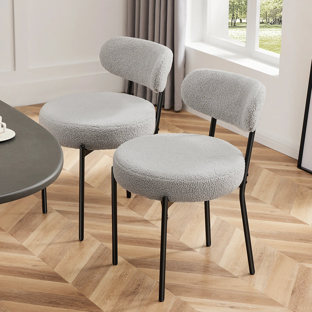 Round Dining Chairs Set of 2 Plush Fabric Kitchen Chairs with Curved Backrest Metal Legs