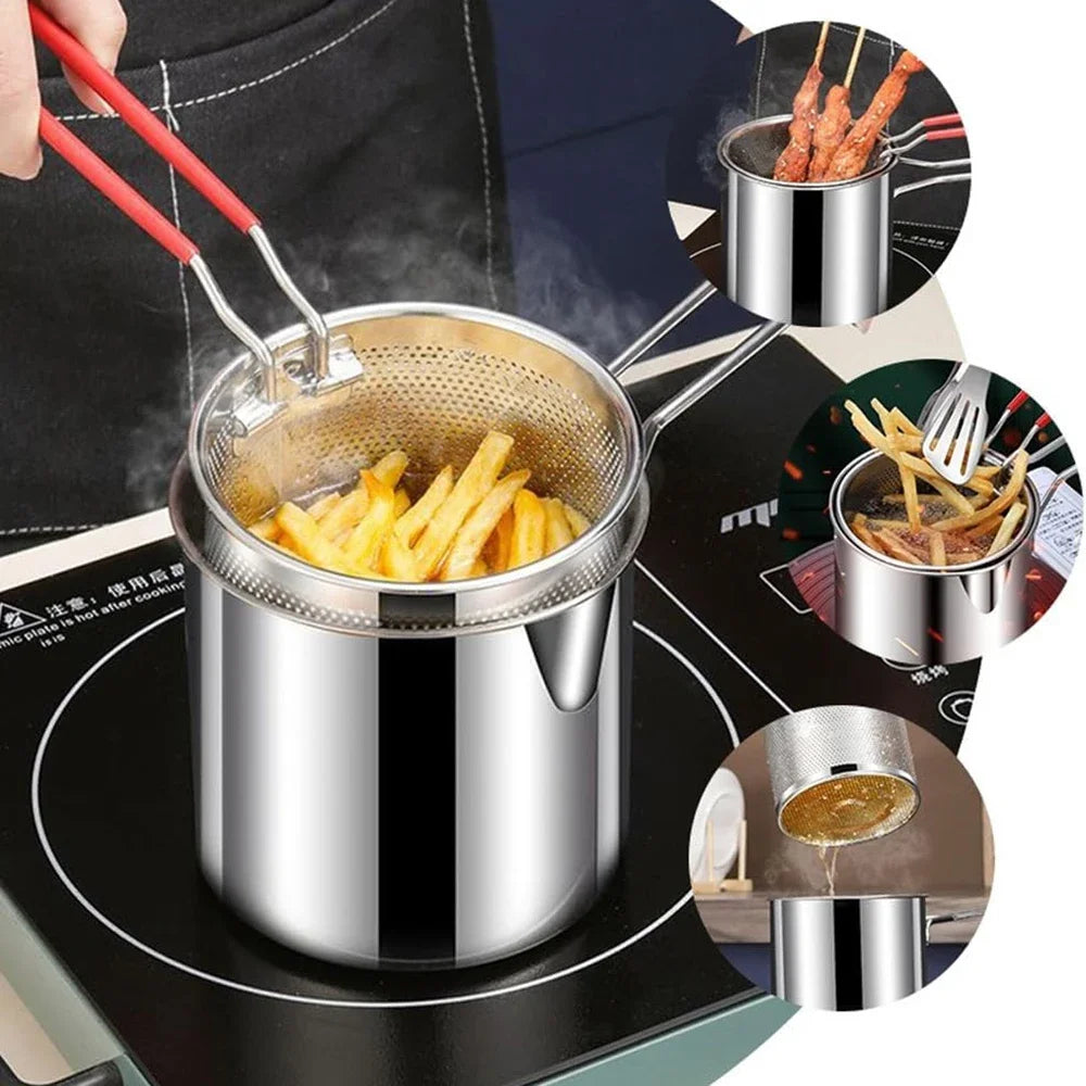 Small frying pan with stainless steel frying basket