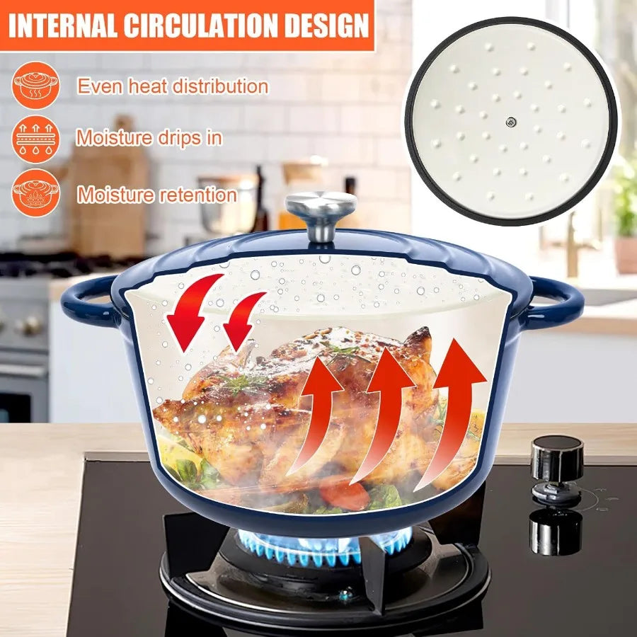 Nonstick Enameled Cast Iron Cookware Set 7Pcs Pots and Pans with Lid Healthy Round Dutch Oven