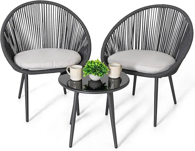 3 Piece Outdoor Bistro Set, All Weather Patio Furniture Chairs and Table with Cushions
