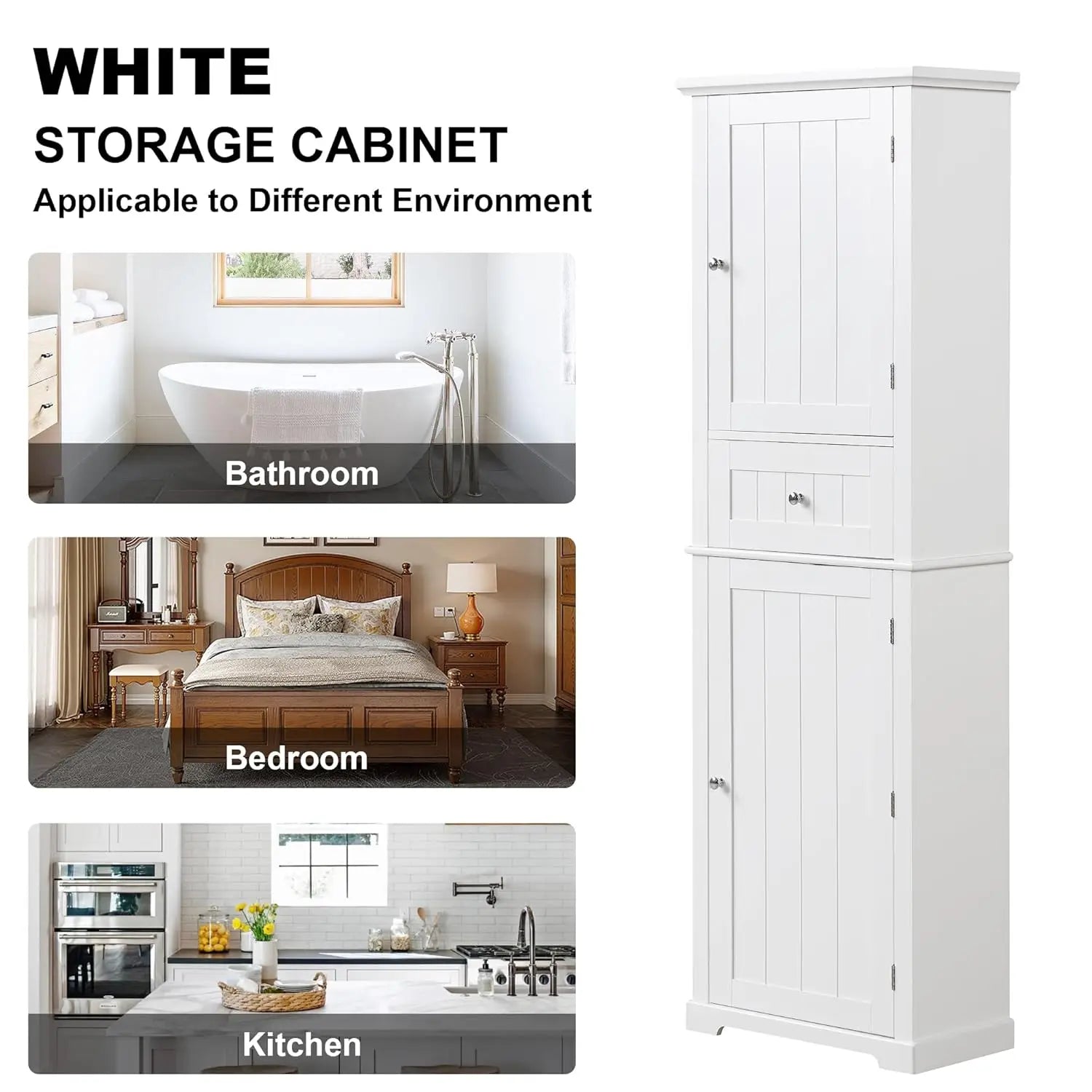 67.3" Tall Linen Cabinet, 2 Doors and 1 Drawer, Organizers Storage, Shelves